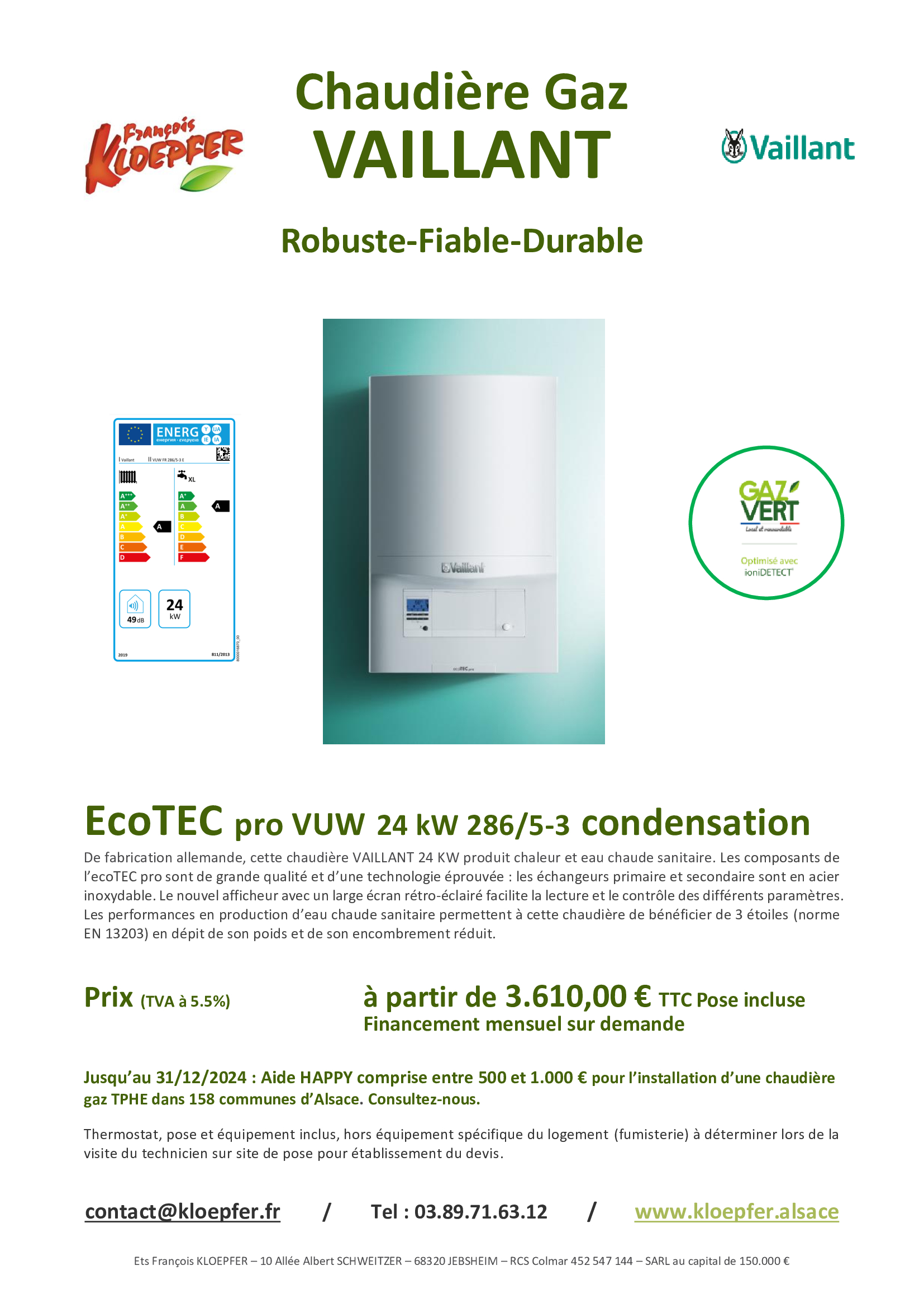 VAILLANT ECOTEC PRO à partir de 3 610 € TTC